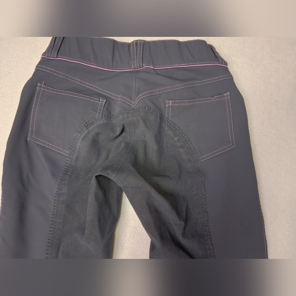 Elation Platinum Womens Breeches Riding Pants with Pink Stitching - Picture 4 of 12